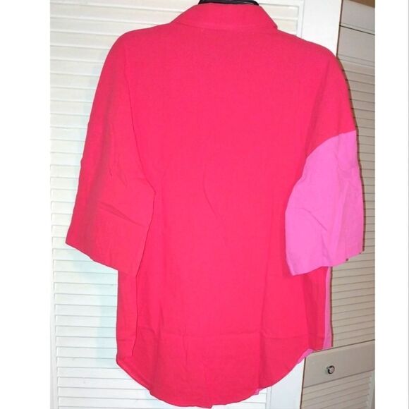 Color block drop shoulder button down top sz XL - Picture 9 of 12